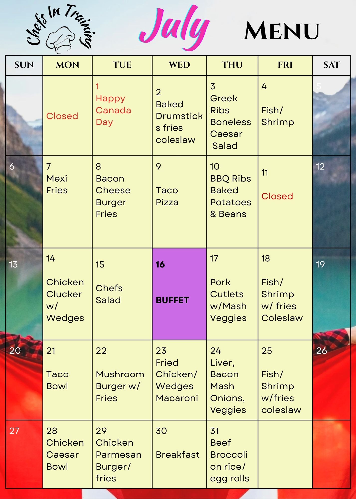 July Menu